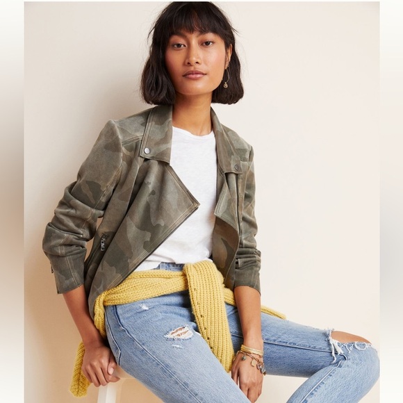 Anthropologie Green Cameo Vegan Suede Moto Jacket - Picture 1 of 9